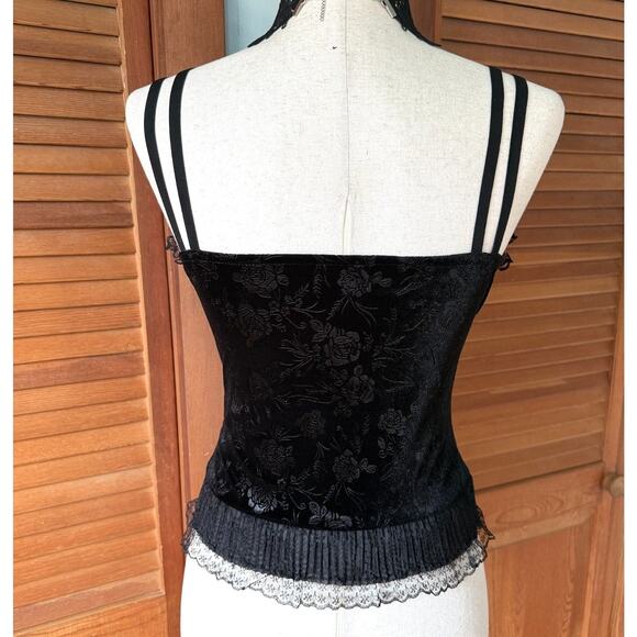 Gothic Lolita Victorian Vkei Vampire Black Rose Velvet Lace-up Cami Top - Picture 7 of 8